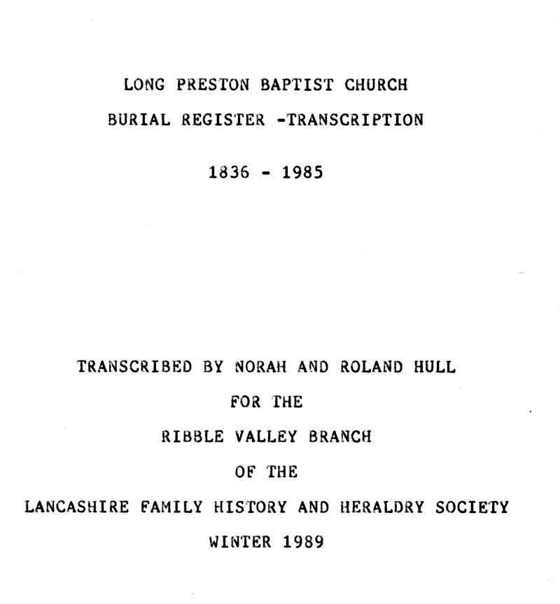 FD-BCMI 17 - P16 Burial reg Front page.jpg - Long Preston Baptist Church -  Alphabetical Index of Monumental Inscriptions - Title Page